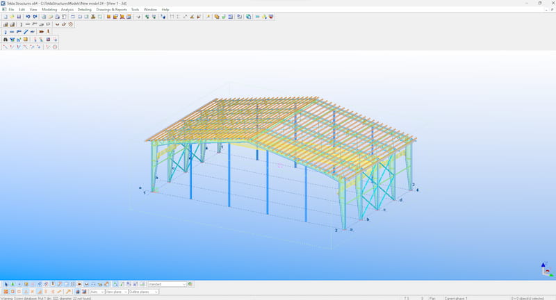 مدل سه‌بعدی سوله صنعتی طراحی‌شده در Tekla Structures؛ نمونه‌ای واقعی از طراحی بهینه برای سوله‌های با کاربری صنعتی.